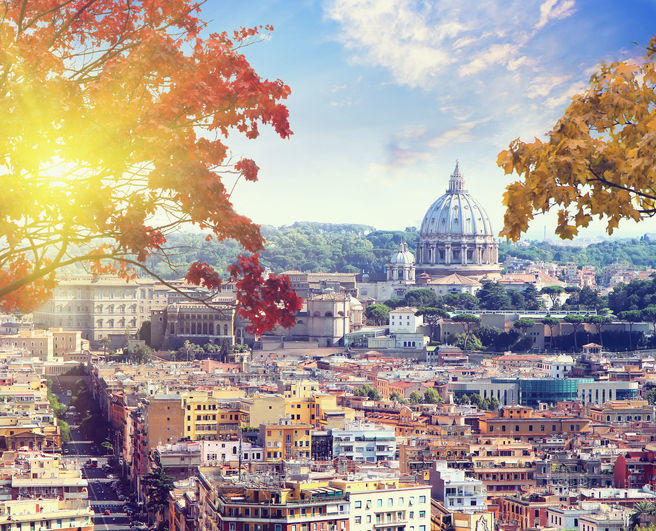 St. Peter's cathedral in Rome, Italy in autumn time